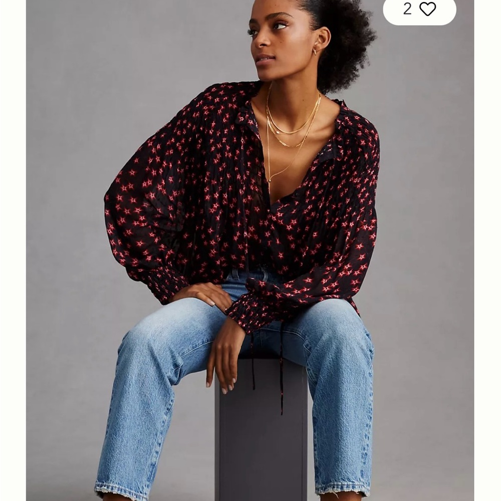 Anthropologie Black and Red Star Blouse